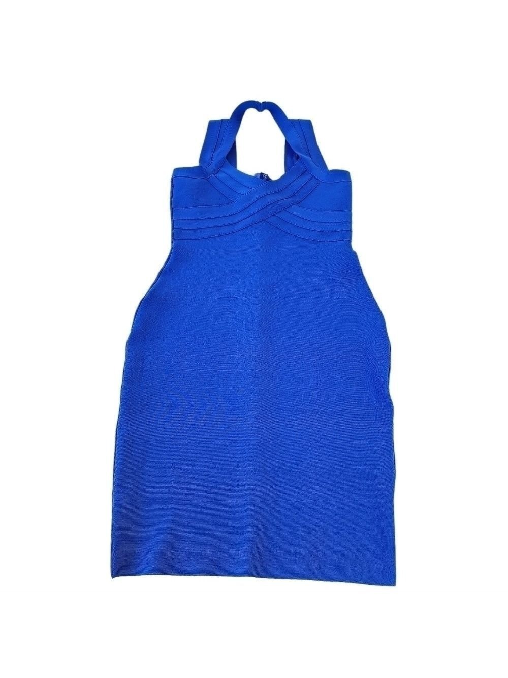 BCBG Maxazria sz L Cobalt blue Bodycon bando bandage V neck stretch dress